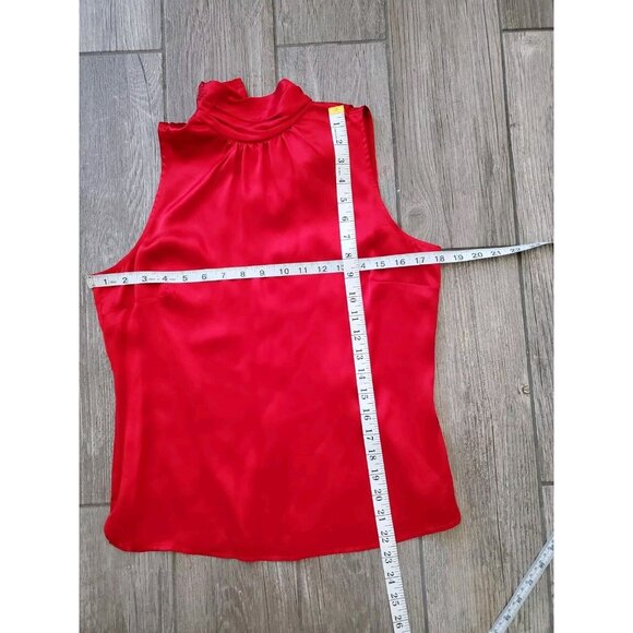 Sunny Leigh High Neck 100% Silk Sleeveless Red Blouse In Sz S - Picture 2 of 5